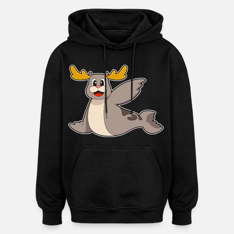 Renne phoque - Sweat à capuche oversize unisexe - noir