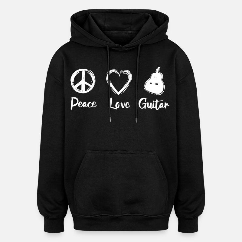 Guitare Peace Love - Sweat à capuche oversize unisexe - noir