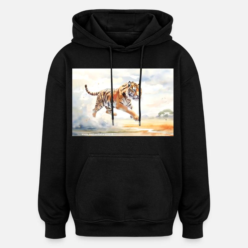 Tiger en action - Sweat à capuche oversize unisexe - noir