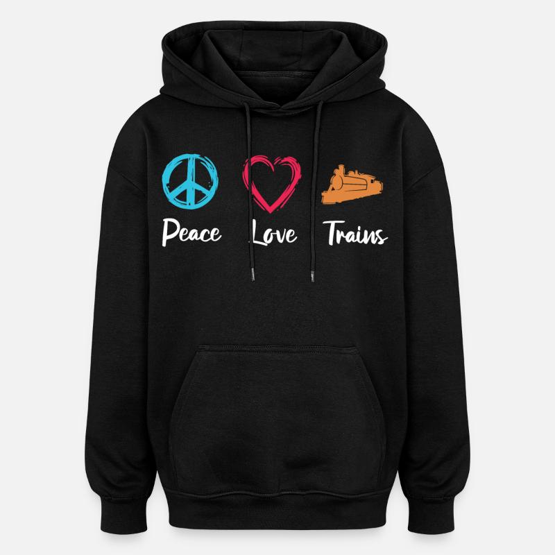 Trains Paix Amour - Sweat à capuche oversize unisexe - noir