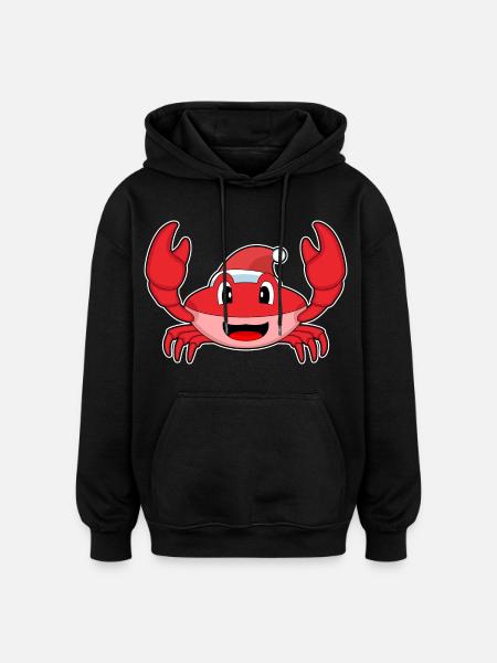 Crab Christmas Santa Hat - Oversized Unisex Hoodie - black
