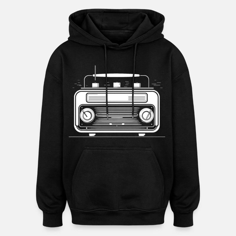 Dessin de radio rétro - Sweat à capuche oversize unisexe - noir