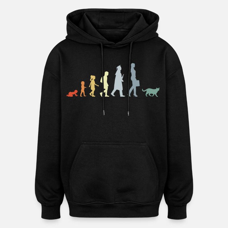 Évolution d’un amoureux des chats - Sweat à capuche oversize unisexe - noir