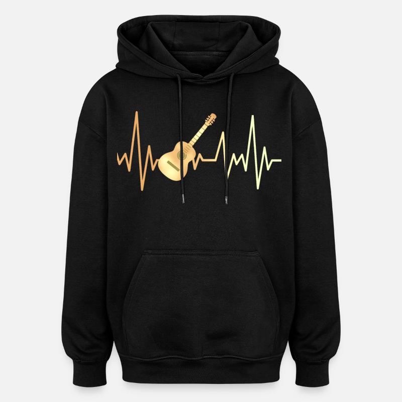Guitare Électrique et Cadence Cardiaque - Sweat à capuche oversize unisexe - noir