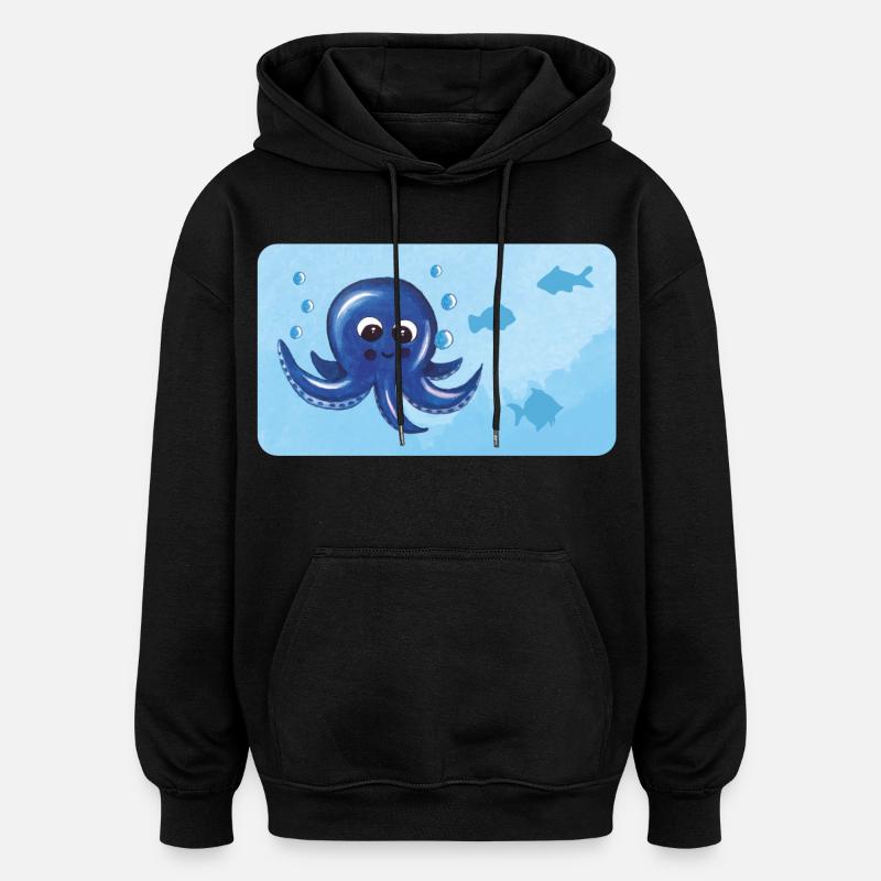 Funny octopus and fish with bubbles - Oversized Unisex Hoodie - black