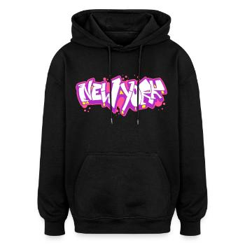 New York Horizontal Graffiti 2 - Oversized Unisex Hoodie - black - Front - Noah (186cm)