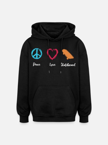 Peace Love Skateboard - Oversized Unisex Hoodie - black