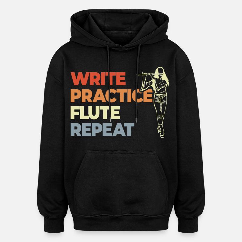 Write Practice Flute Repeat - Oversized Unisex Hoodie - Schwarz
