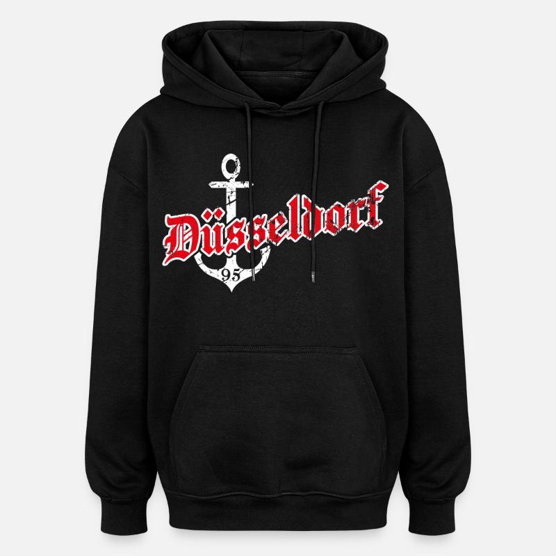 Düsseldorf mit Anker - Oversized Unisex Hoodie - Schwarz
