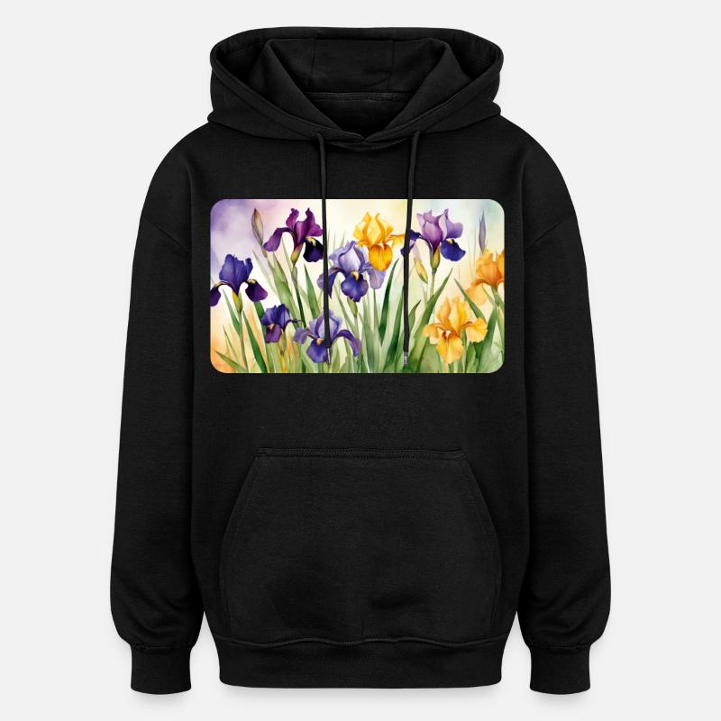 Iris Romantiques - Aquarelles - Sweat à capuche oversize unisexe - noir