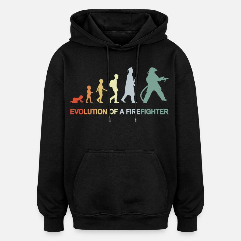 Évolution des pompiers - Sweat à capuche oversize unisexe - noir