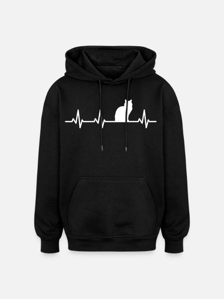 Cat Heartbeat - Oversized Unisex Hoodie - black