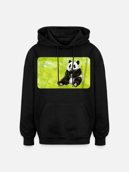 Niedlicher Panda Bär mit Bambus im Bambuswald - Oversized Unisex Hoodie - Schwarz