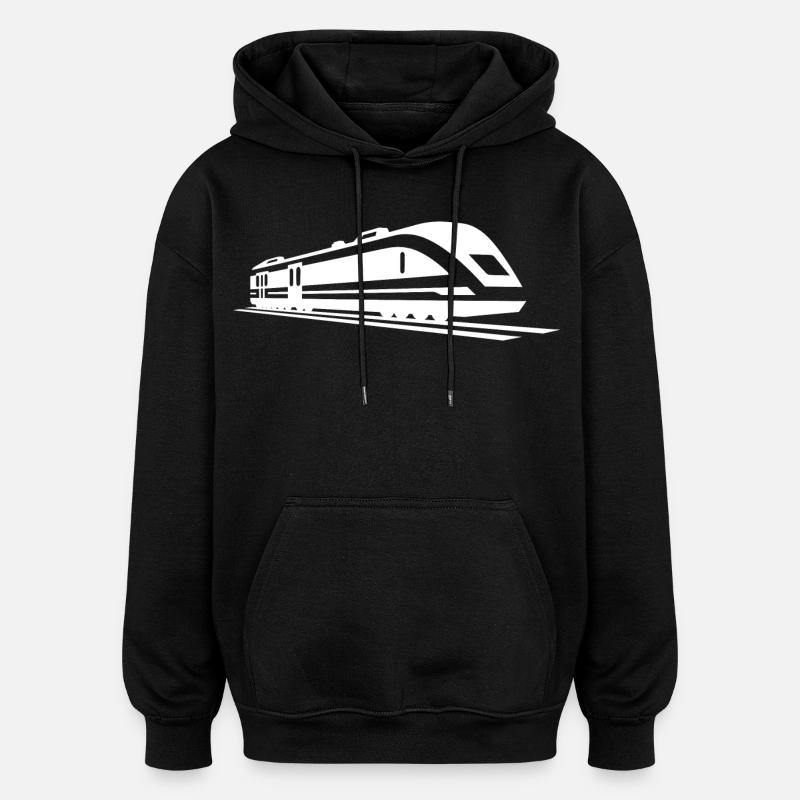 Dessin de train - Sweat à capuche oversize unisexe - noir