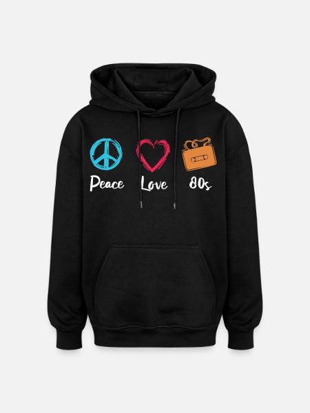 Peace Love 80s - Oversized Unisex Hoodie - black