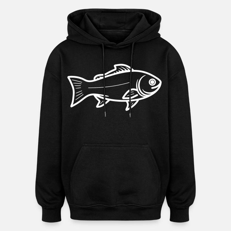 Dessin de poisson - Sweat à capuche oversize unisexe - noir