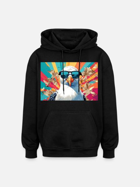 Cool seagull in the fray - Oversized Unisex Hoodie - black