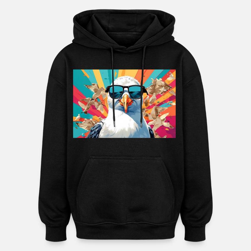 Coole Möwe im Getümmel - Oversized Unisex Hoodie - Schwarz