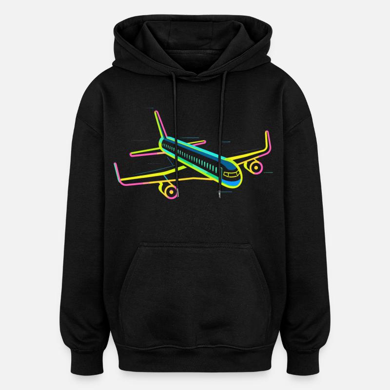 Graphique d’avion rétro - Sweat à capuche oversize unisexe - noir