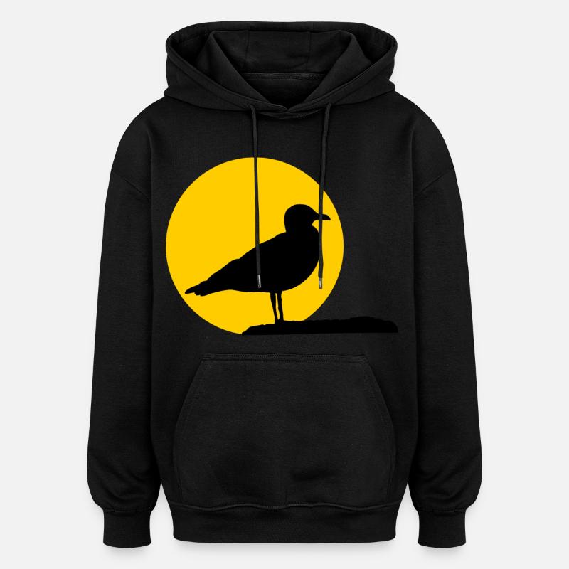 Mouette devant le soleil - Sweat à capuche oversize unisexe - noir