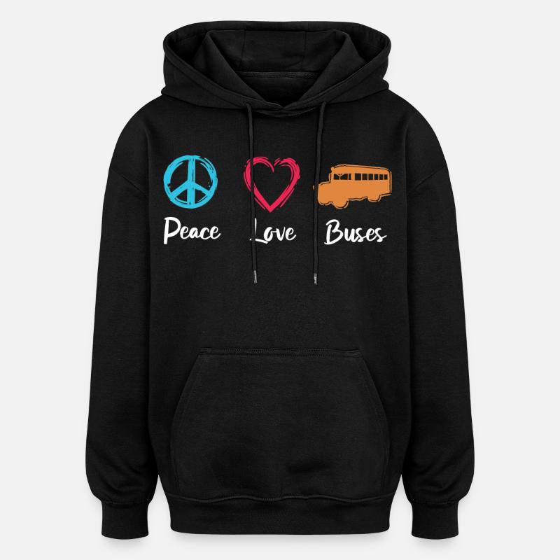 Peace Love Buses - Oversized Unisex Hoodie - black