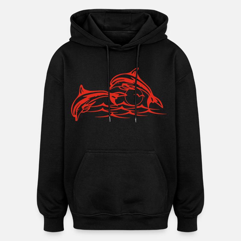 Rote Delfine - Oversized Unisex Hoodie - Schwarz