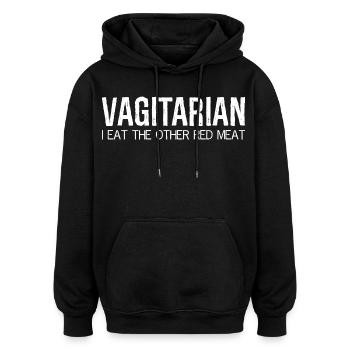 vegetarisch esse ich das andere rote Fleisch - Oversized Unisex Hoodie - Schwarz - Vorne - Noah (186cm)