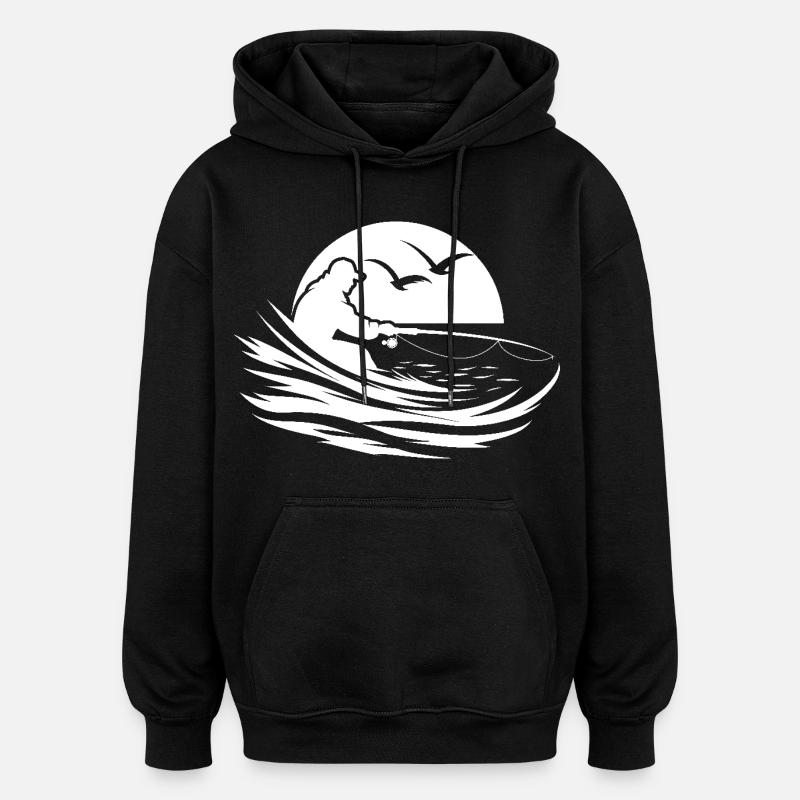 Graphique de pêche - Sweat à capuche oversize unisexe - noir
