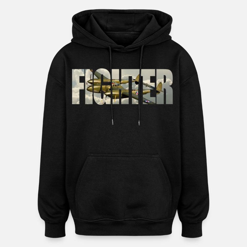 Chasseur P-38 Lightning - Sweat à capuche oversize unisexe - noir