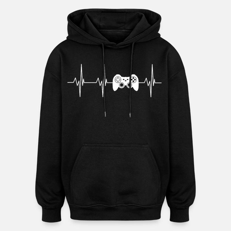 Heartbeat Controller Graphics - Oversized Unisex Hoodie - black