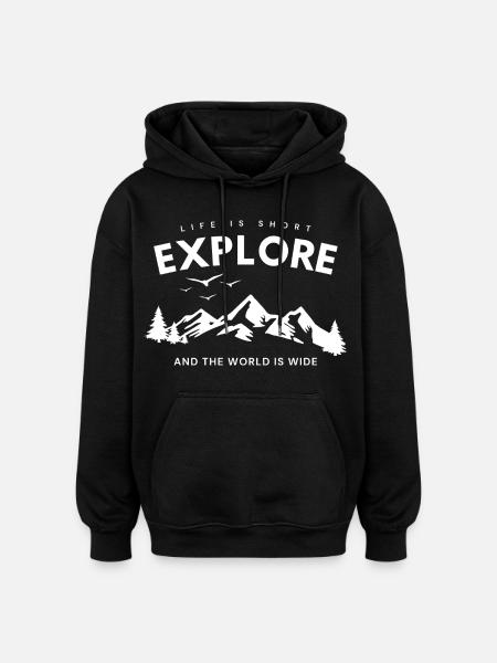 Explore Adventure Zitat - Oversized Unisex Hoodie - Schwarz