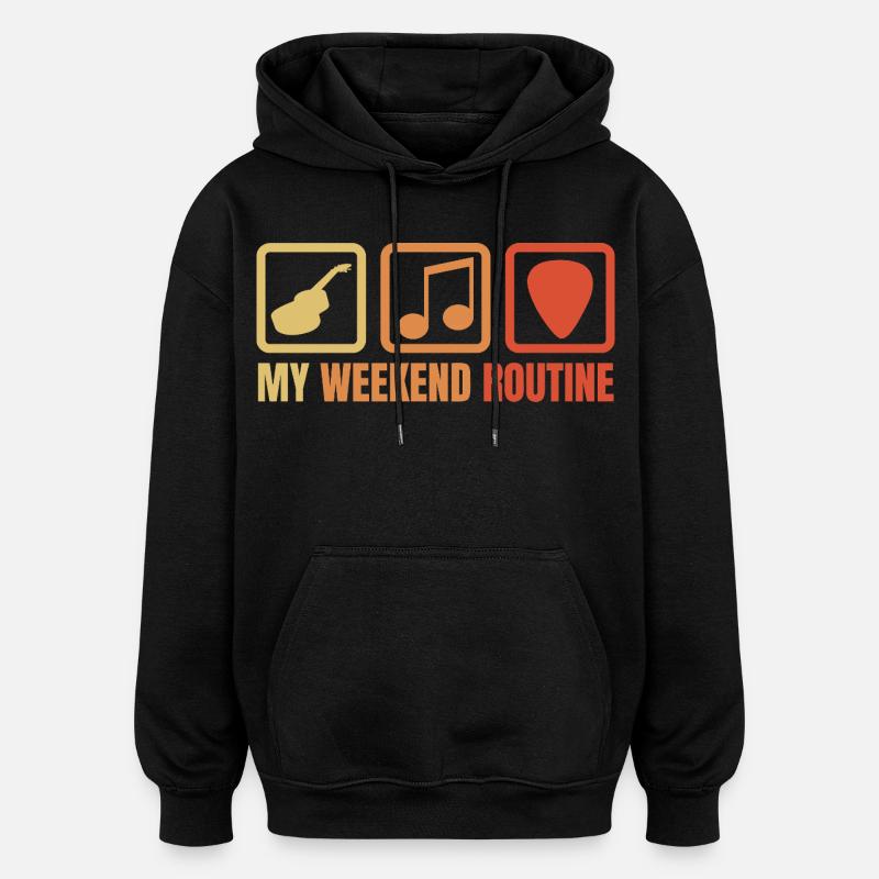 Routine du week-end guitariste - Sweat à capuche oversize unisexe - noir