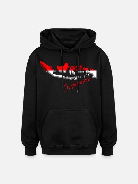 Map of Indonesia, flag of Indonesia - Oversized Unisex Hoodie - black