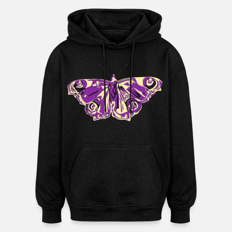 Papillon jaune violet - Sweat à capuche oversize unisexe - noir