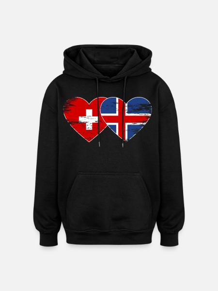 Switzerland Iceland Flag Heart used - Oversized Unisex Hoodie - black