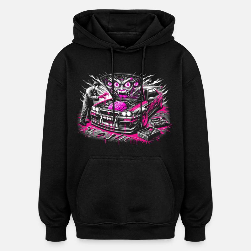 Neon Monster Car Graffiti Design - Oversized Unisex Hoodie - black
