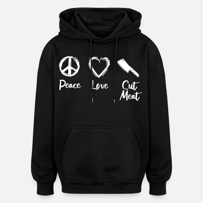 Peace Love Viande coupée - Sweat à capuche oversize unisexe - noir