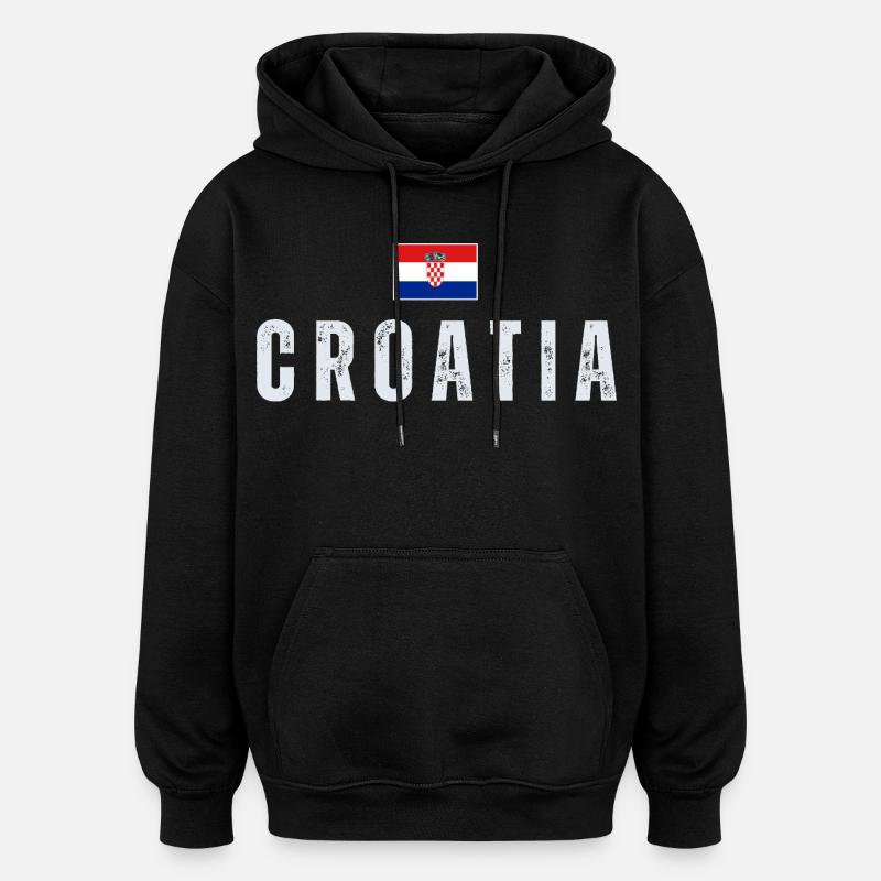 Drapeau croate, j’adore la Croatie - Sweat à capuche oversize unisexe - noir