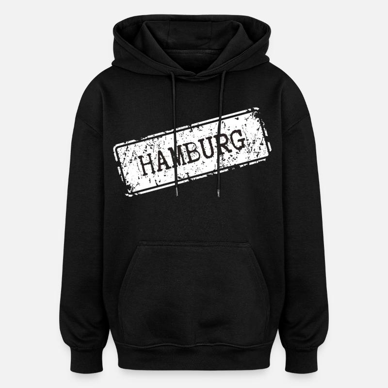 Streetstyle Hambourg Ville Imprimer - Sweat à capuche oversize unisexe - noir