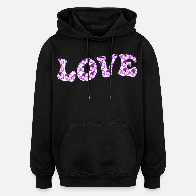 Motif d’amour avec des fleurs lilas - Sweat à capuche oversize unisexe - noir