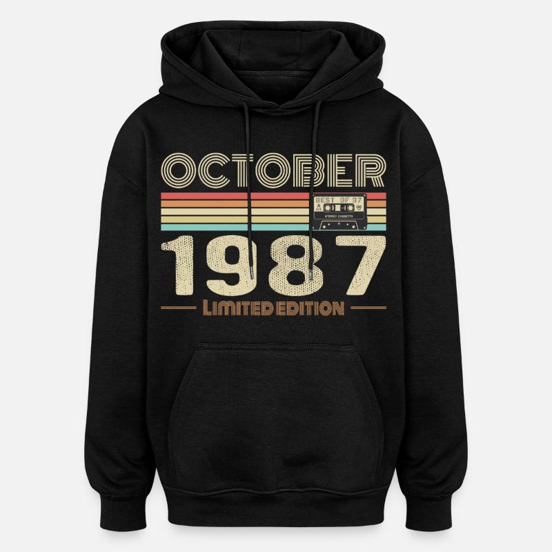 Anniversaire octobre 1987 - Birthday october 1987 - Sweat à capuche oversize unisexe - noir