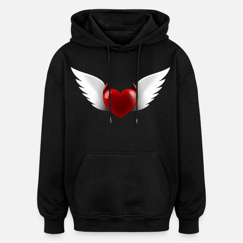 Herz Engel Teufel - Oversized Unisex Hoodie - Schwarz