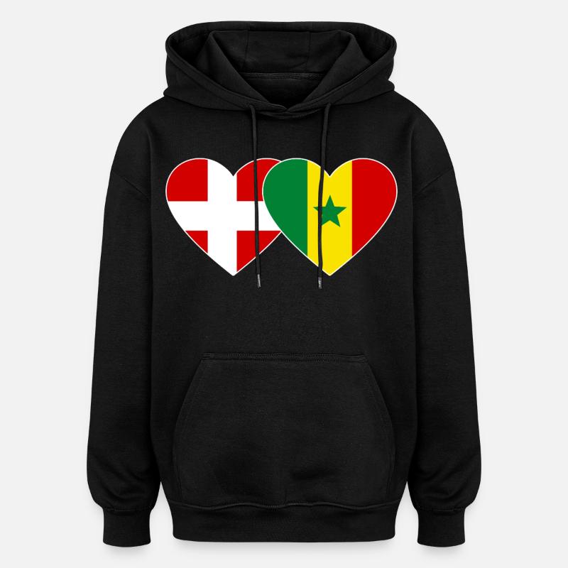 Danemark Sénégal Drapeau Coeur - Sweat à capuche oversize unisexe - noir