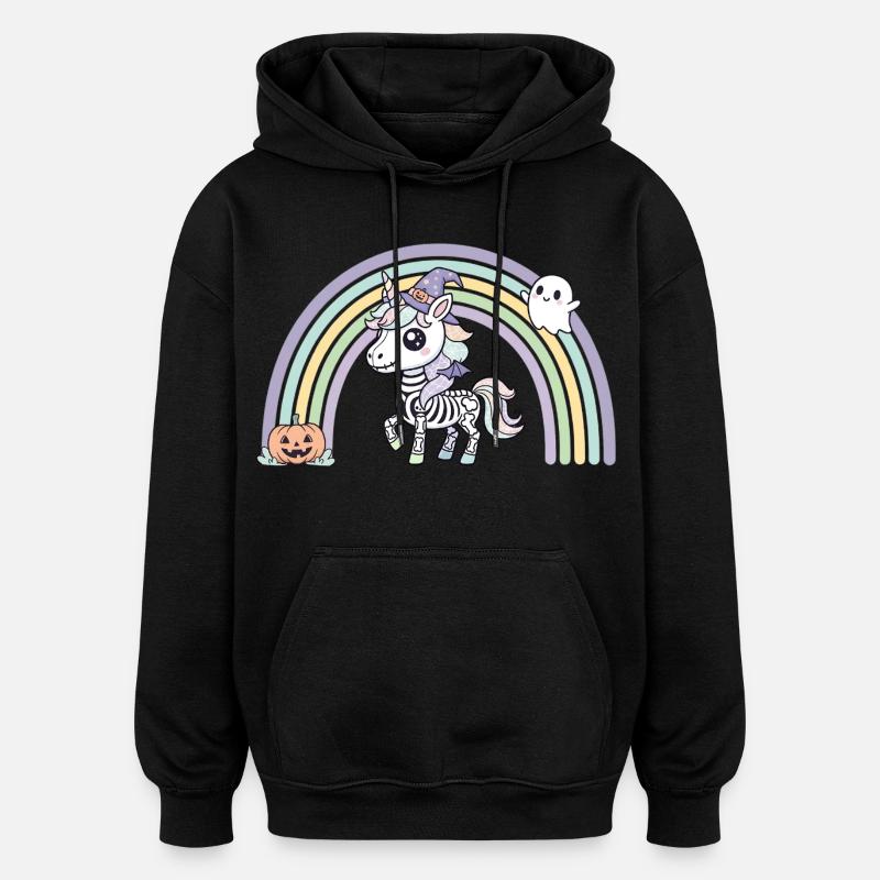 BOHO Skelett‑Einhorn mit Regenbogen – Halloween  - Oversized Unisex Hoodie - Schwarz