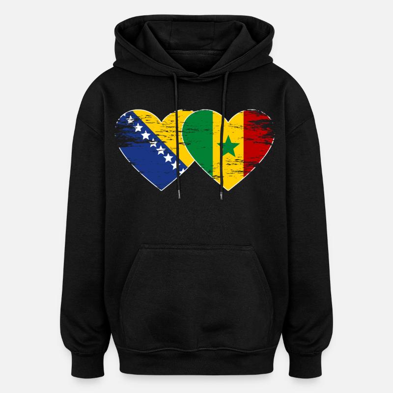 Drapeau Bosnie-Sénégal Coeur - Sweat à capuche oversize unisexe - noir
