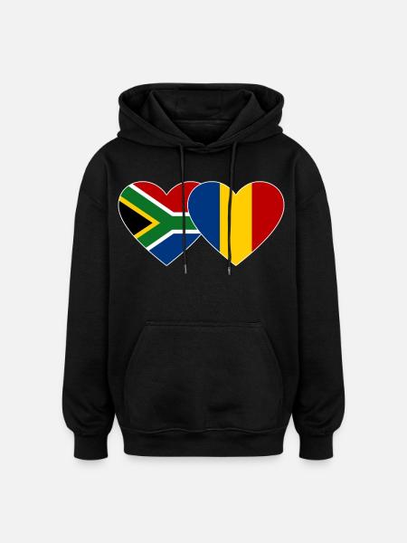 Südafrika Rumänien Flagge Herz - Oversized Unisex Hoodie - Schwarz