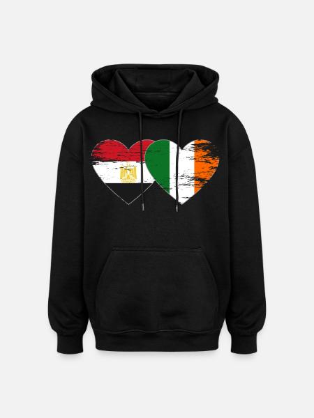 Egypte Irlande Drapeau Coeur Utilisé - Sweat à capuche oversize unisexe - noir