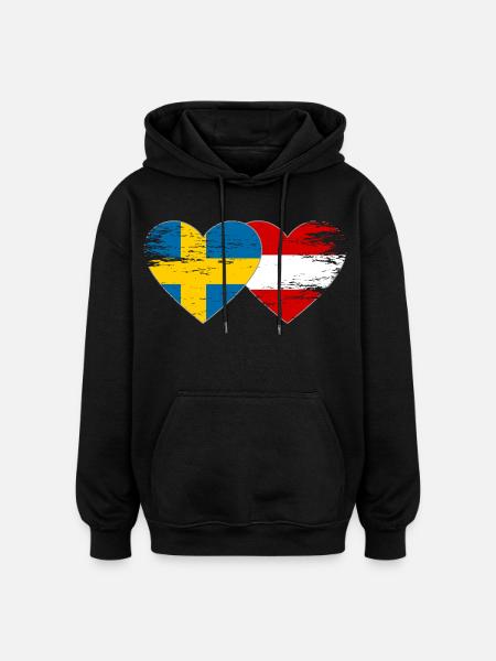 Sweden Austria Flag Heart used - Oversized Unisex Hoodie - black