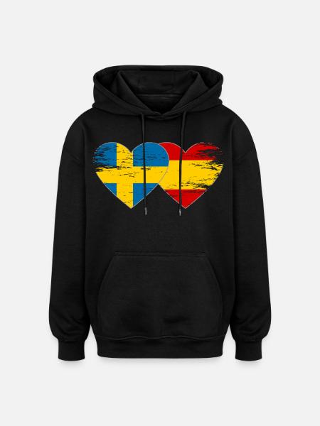 Suède Espagne Drapeau Coeur utilisé - Sweat à capuche oversize unisexe - noir
