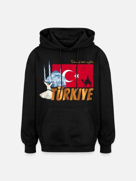 Türkiye Istanbul Vintage Flaga Turcja Sovenir - Bluza z kapturem oversize typu unisex - czarny